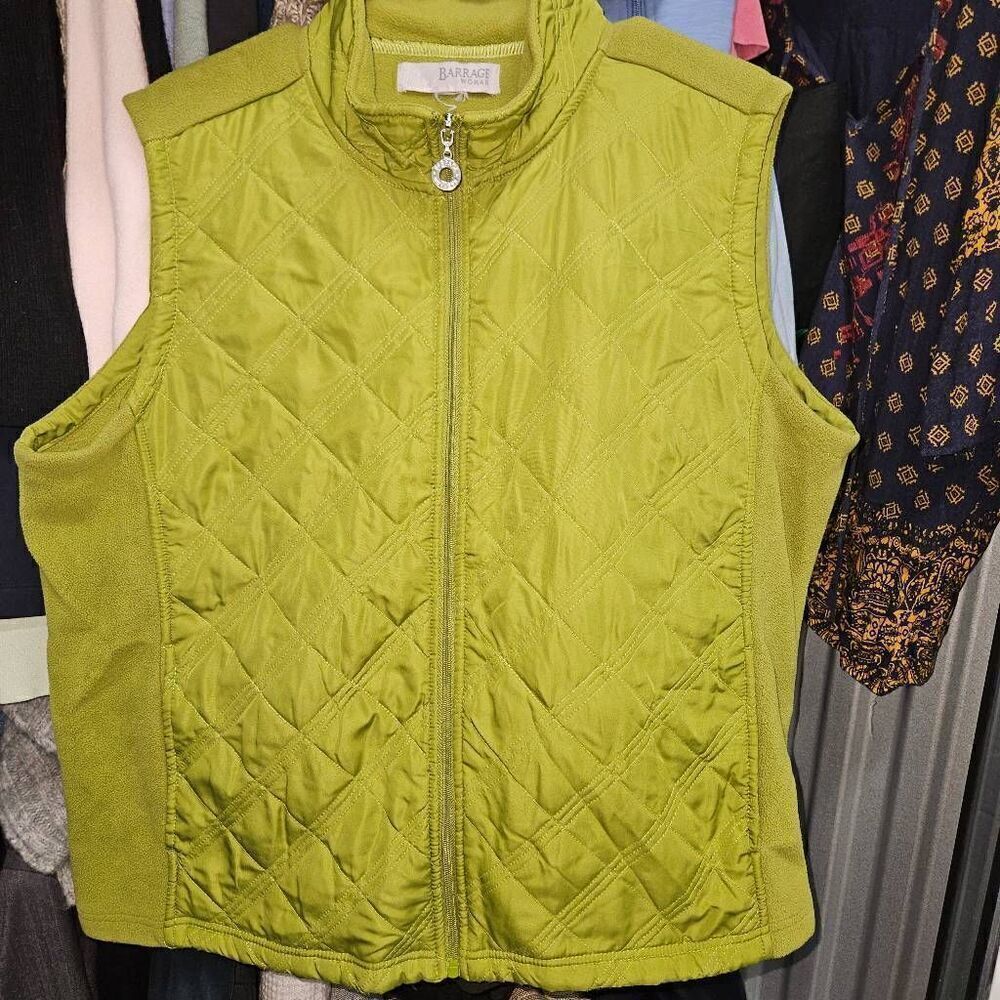 Barrage Lime Green Quilted & Fleece Full Zip-Front Polyester Vest Size Large